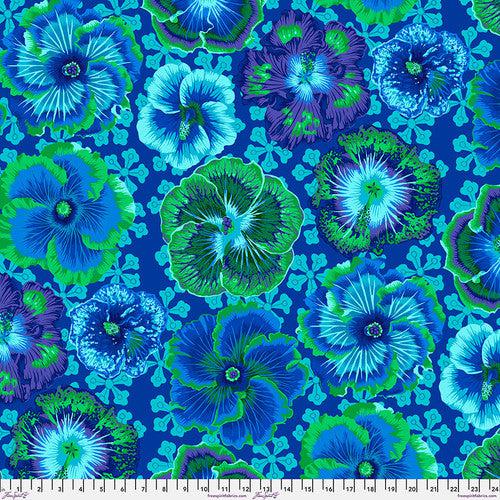 Kaffe Collective August 2023 Blue Floating Hibiscus Fabric-Free Spirit Fabrics-My Favorite Quilt Store