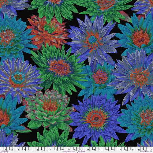 Kaffe Collective August 2023 Dark Tropical Water Lilies Fabric-Free Spirit Fabrics-My Favorite Quilt Store