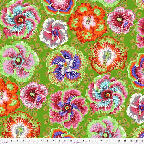 Kaffe Collective August 2023 Green Floating Hibiscus Fabric-Free Spirit Fabrics-My Favorite Quilt Store