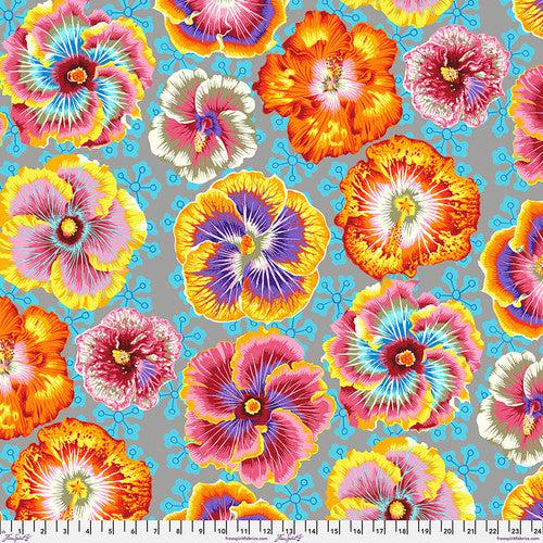 Kaffe Collective August 2023 Grey Floating Hibiscus Fabric-Free Spirit Fabrics-My Favorite Quilt Store