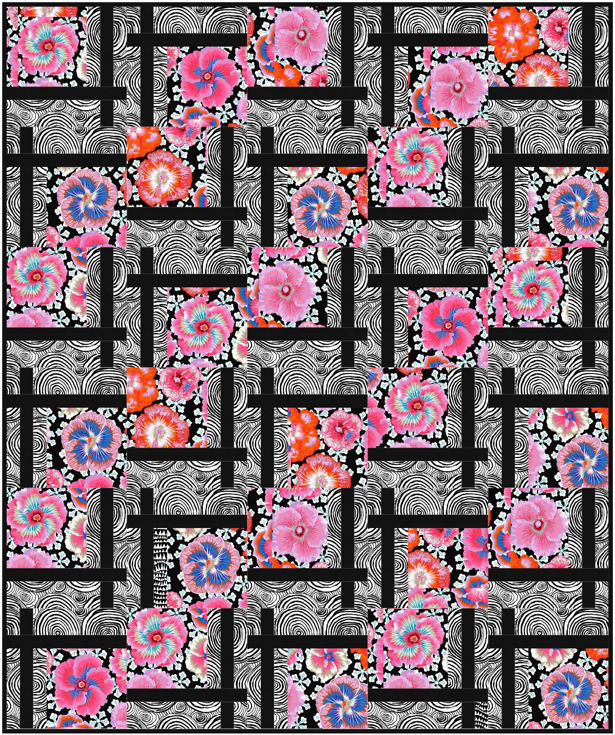 Kaffe Contrast Floating Hibiscus with Onion Rings BQ2 Quilt Kit-Free Spirit Fabrics-My Favorite Quilt Store