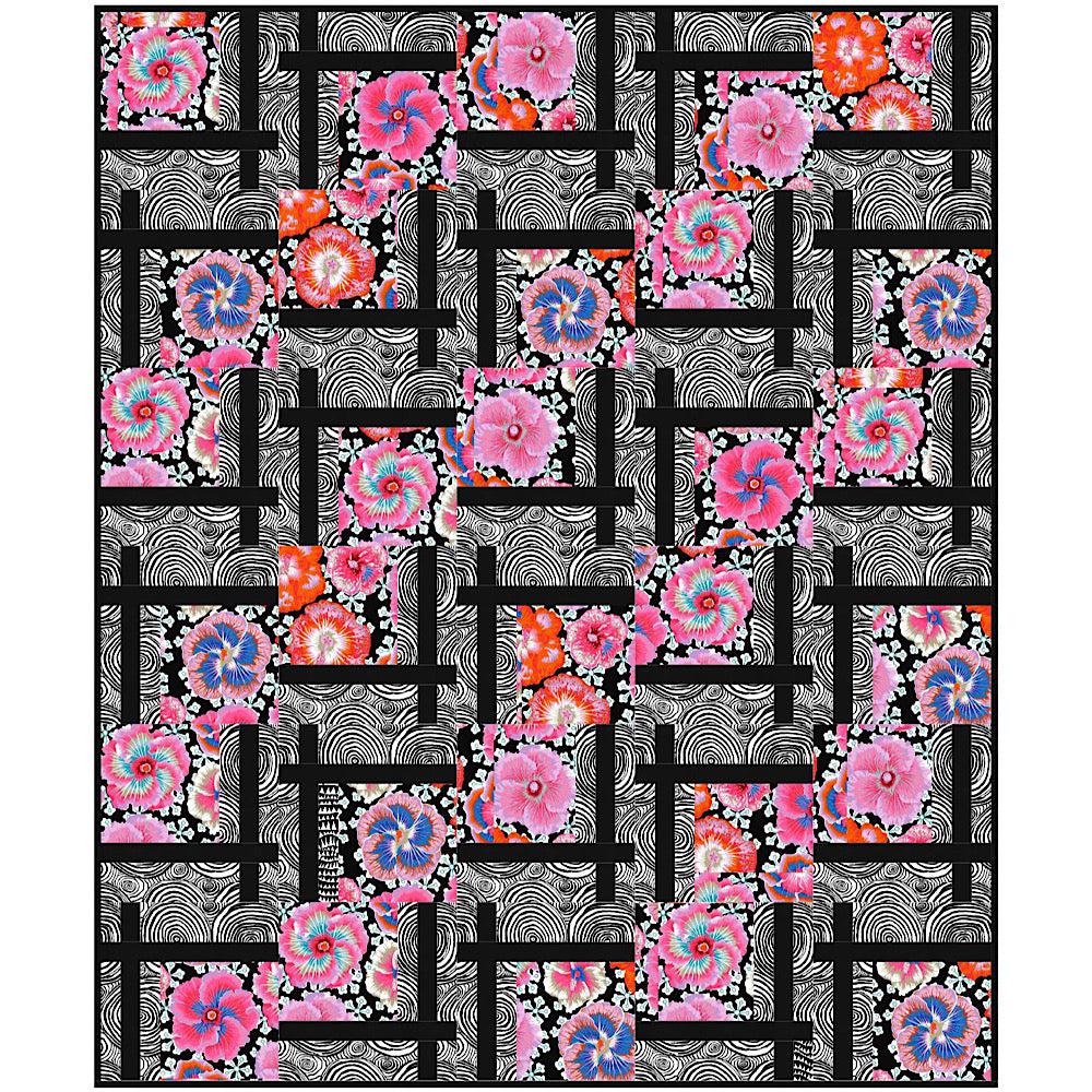 Kaffe Contrast Floating Hibiscus with Onion Rings BQ2 Quilt Kit-Free Spirit Fabrics-My Favorite Quilt Store