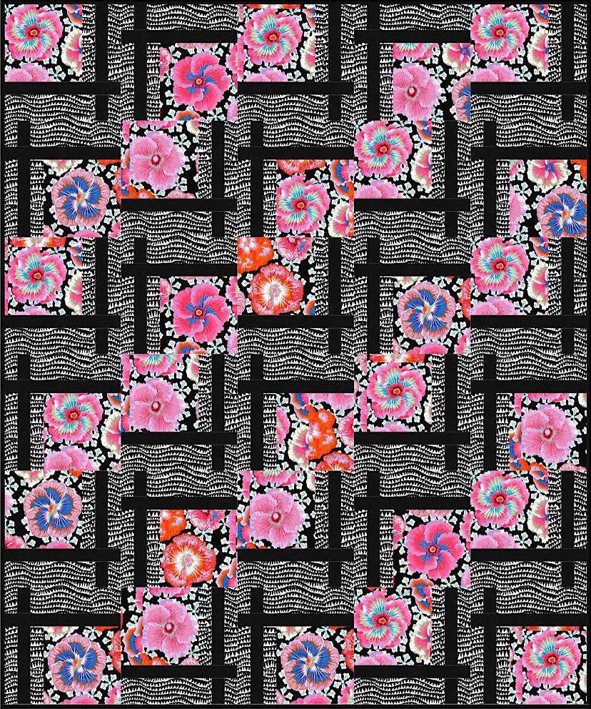 Kaffe Contrast Floating Hibiscus with Sharks Teeth BQ2 Quilt Kit-Free Spirit Fabrics-My Favorite Quilt Store