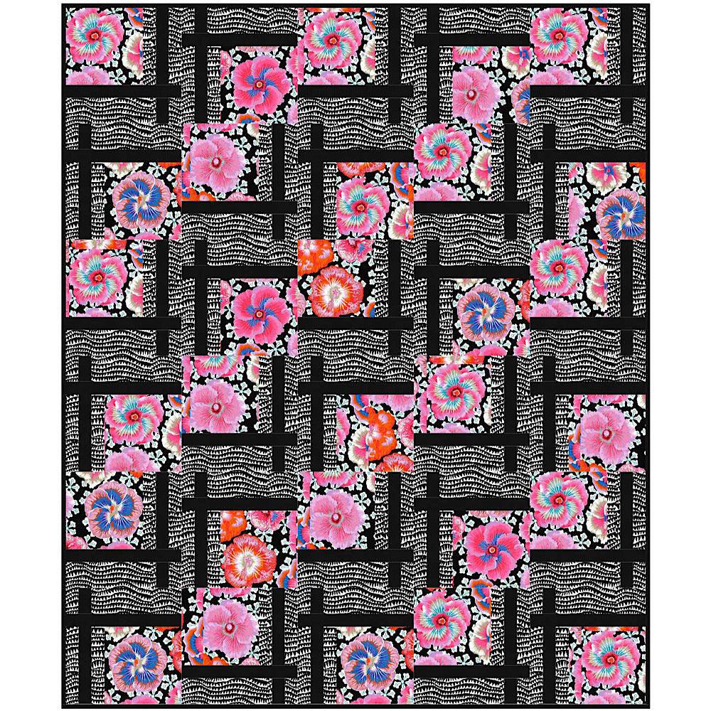 Kaffe Contrast Floating Hibiscus with Sharks Teeth BQ2 Quilt Kit-Free Spirit Fabrics-My Favorite Quilt Store