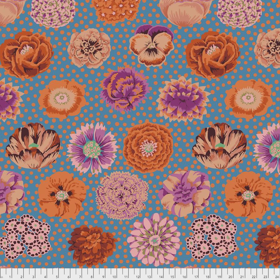 Kaffe Fassett Big Blooms Turquoise Fabric-Free Spirit Fabrics-My Favorite Quilt Store