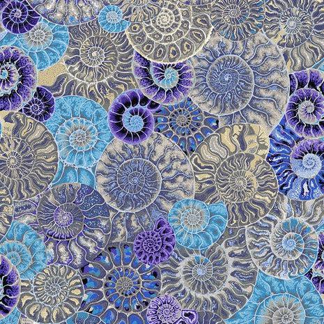 Kaffe Fassett Collective August 2024 Blue Ammonites Fabric-Free Spirit Fabrics-My Favorite Quilt Store