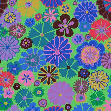 Kaffe Fassett Collective August 2024 Blue Folk Floral Fabric-Free Spirit Fabrics-My Favorite Quilt Store