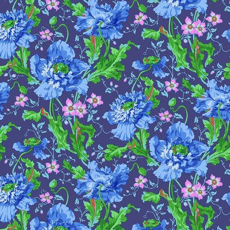 Kaffe Fassett Collective August 2024 Blue Papaver Fabric-Free Spirit Fabrics-My Favorite Quilt Store