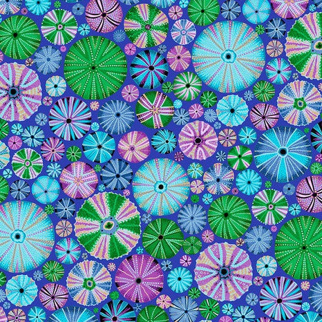Kaffe Fassett Collective August 2024 Blue Urchins Fabric-Free Spirit Fabrics-My Favorite Quilt Store