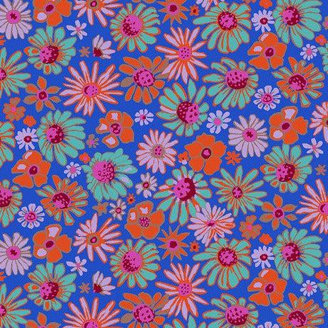Kaffe Fassett Collective August 2024 Cobalt Bloomers Fabric-Free Spirit Fabrics-My Favorite Quilt Store