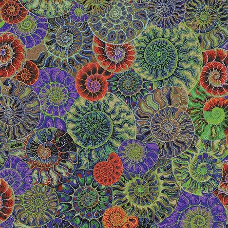 Kaffe Fassett Collective August 2024 Dark Ammonites Fabric-Free Spirit Fabrics-My Favorite Quilt Store