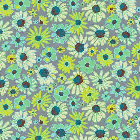 Kaffe Fassett Collective August 2024 Grey Bloomers Fabric-Free Spirit Fabrics-My Favorite Quilt Store