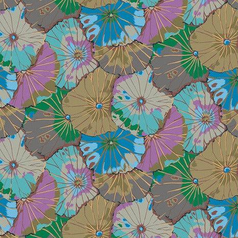 Kaffe Fassett Collective August 2024 Grey Lotus Leaf Fabric-Free Spirit Fabrics-My Favorite Quilt Store