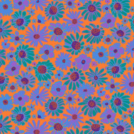 Kaffe Fassett Collective August 2024 Orange Bloomers Fabric-Free Spirit Fabrics-My Favorite Quilt Store