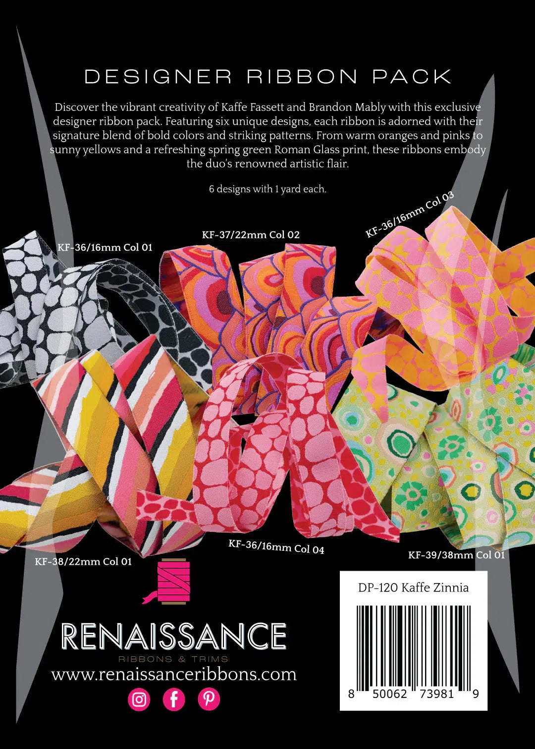 Kaffe Fassett Collective Zinnia Designer Ribbon Pack-Free Spirit Fabrics-My Favorite Quilt Store