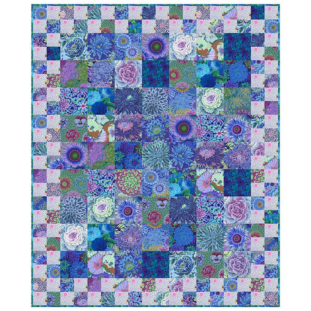 Kaffe Fassett Seed Packets Light Blue Checkerboard 3.0 Quilt Kit