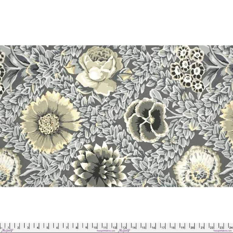 Kaffe Fassett Vintage Collective Grey Flower Lattice Fabric-Free Spirit Fabrics-My Favorite Quilt Store