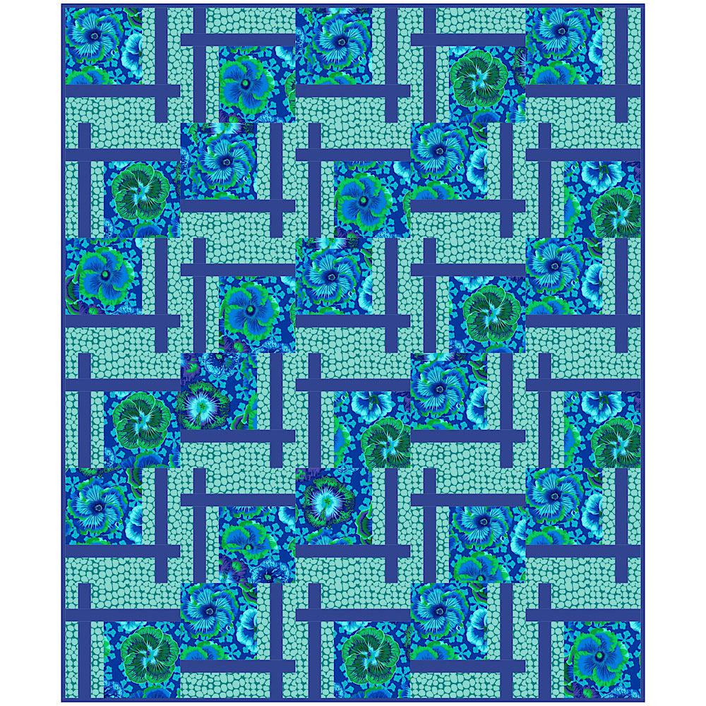 Kaffe Floating Hibiscus Blue with Turq Jumble BQ2 Quilt Kit-Free Spirit Fabrics-My Favorite Quilt Store