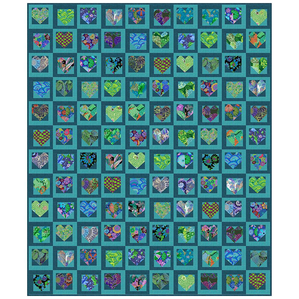 Kaffe Framed Hearts Cool Quilt Kit-Free Spirit Fabrics-My Favorite Quilt Store
