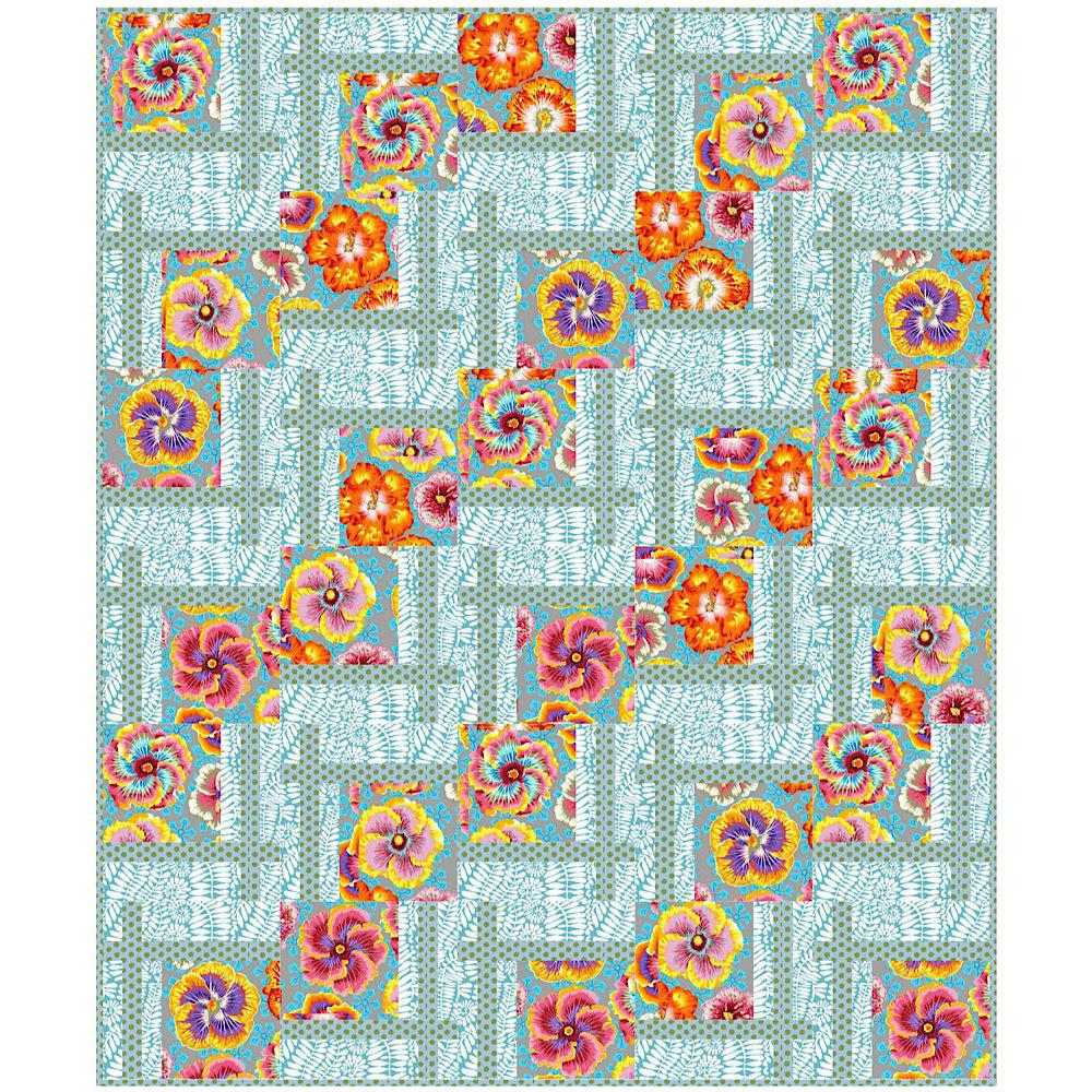 Kaffe Grey Floating Hibiscus with Frons White BQ2 Quilt Kit-Free Spirit Fabrics-My Favorite Quilt Store