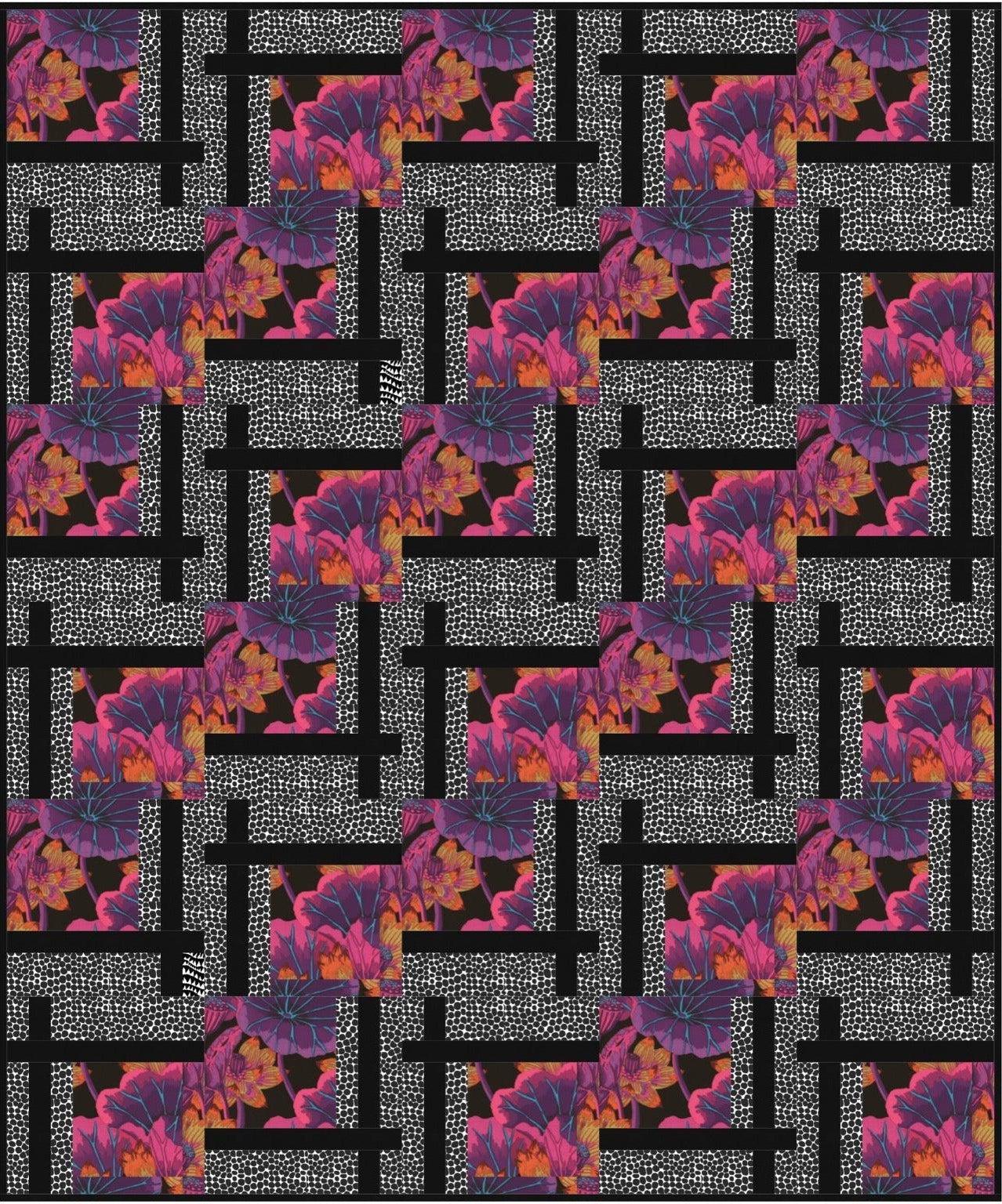 Kaffe Lake Blossom Black with Black Jumble BQ2 Quilt Kit-Free Spirit Fabrics-My Favorite Quilt Store