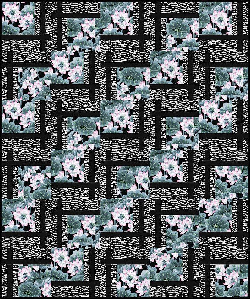 Kaffe Lake Blossoms Contrast with Sharks Teeth BQ2 Quilt Kit-Free Spirit Fabrics-My Favorite Quilt Store