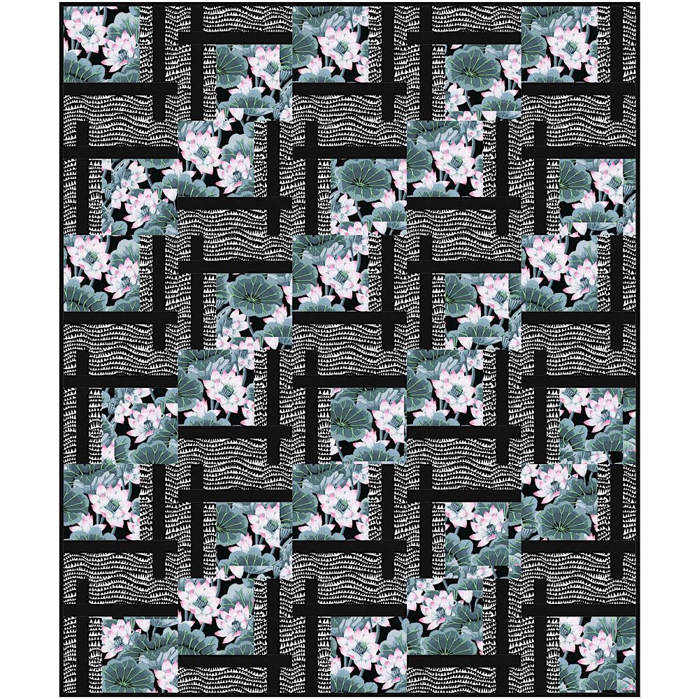 Kaffe Lake Blossoms Contrast with Sharks Teeth BQ2 Quilt Kit-Free Spirit Fabrics-My Favorite Quilt Store
