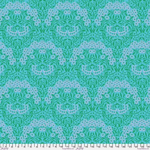 Kaffe X Morris & Co. Aqua Michaelmas Daisy Fabric-Free Spirit Fabrics-My Favorite Quilt Store