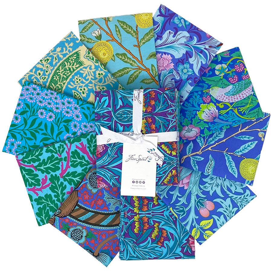 Kaffe X Morris & Co. Blue Fat Quarter Bundle 10pc.-Free Spirit Fabrics-My Favorite Quilt Store