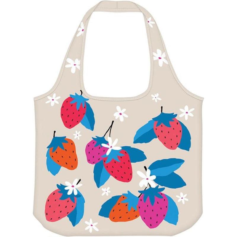 Kelly Green Strawberry Reusable Packable Tote