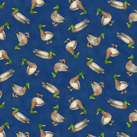 Lakefront Navy Blue Mallard Toss Fabric