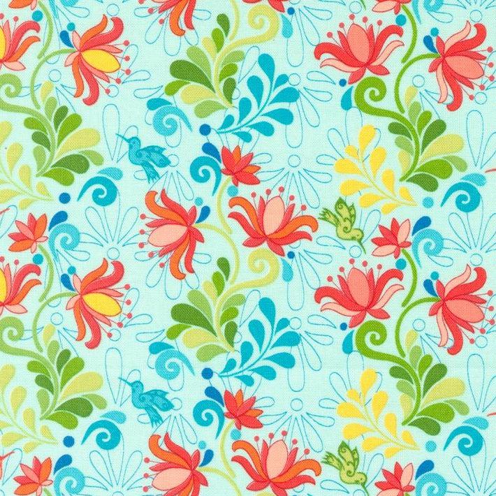 Land of Enchantment Green Aqua Yucca Florals Fabric