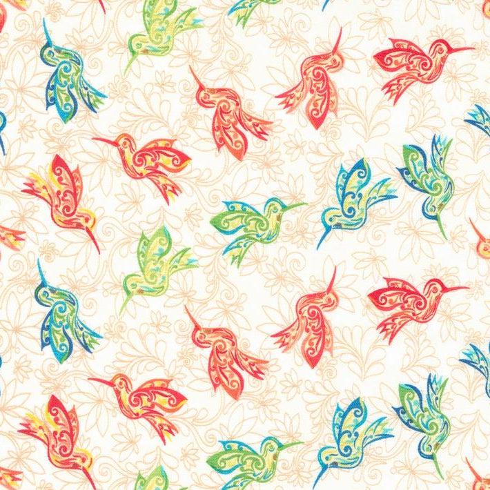 Land of Enchantment Marshmallow White Zunzuncito Hummingbird Fabric-Moda Fabrics-My Favorite Quilt Store