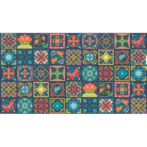 Fabric - Fabric Panels & Yardage - All Fabric Panels - Welcome to Our  Neighborhood Teal Block Panel 24 x 44