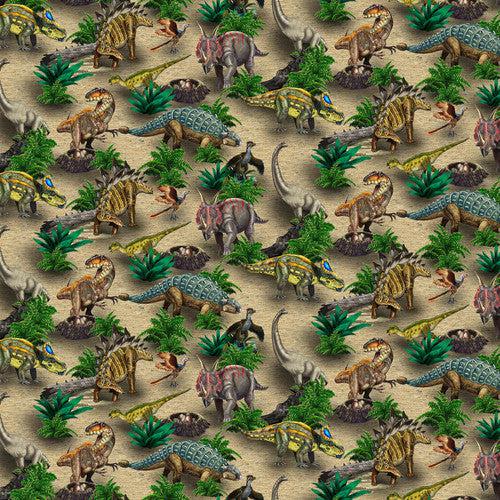 Land of the Giants Sand Allover Dinosaurs Fabric