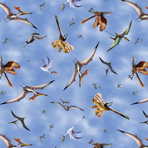 Land of the Giants Sky Blue Pterodactyl Fabric – End of Bolt – 24″ × 44/45″