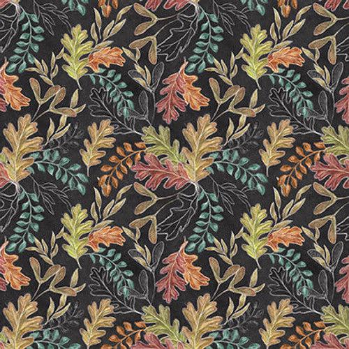 Late Summer Harvest Charcoal Autumn Leaves Fabric