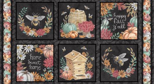 Late Summer Harvest Charcoal Harvest Blocks Panel 24"-Blank Quilting Corporation-My Favorite Quilt Store