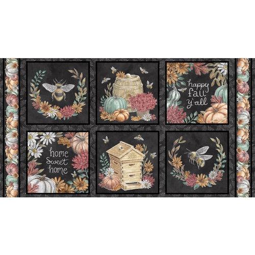 Late Summer Harvest Charcoal Harvest Blocks Panel 24"-Blank Quilting Corporation-My Favorite Quilt Store