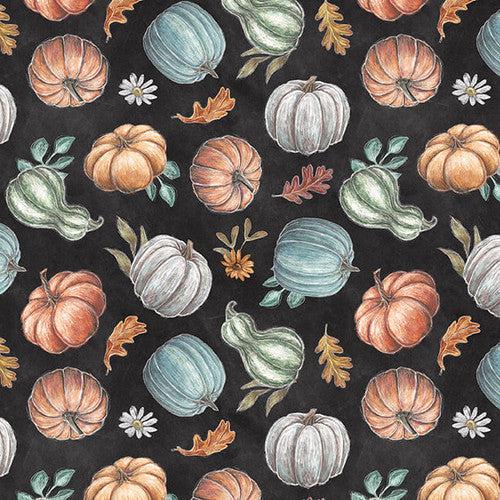 Late Summer Harvest Charcoal Tossed Pumpkins Fabric
