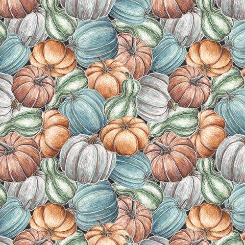 Late Summer Harvest Orange Stacked Pumpkins Fabric