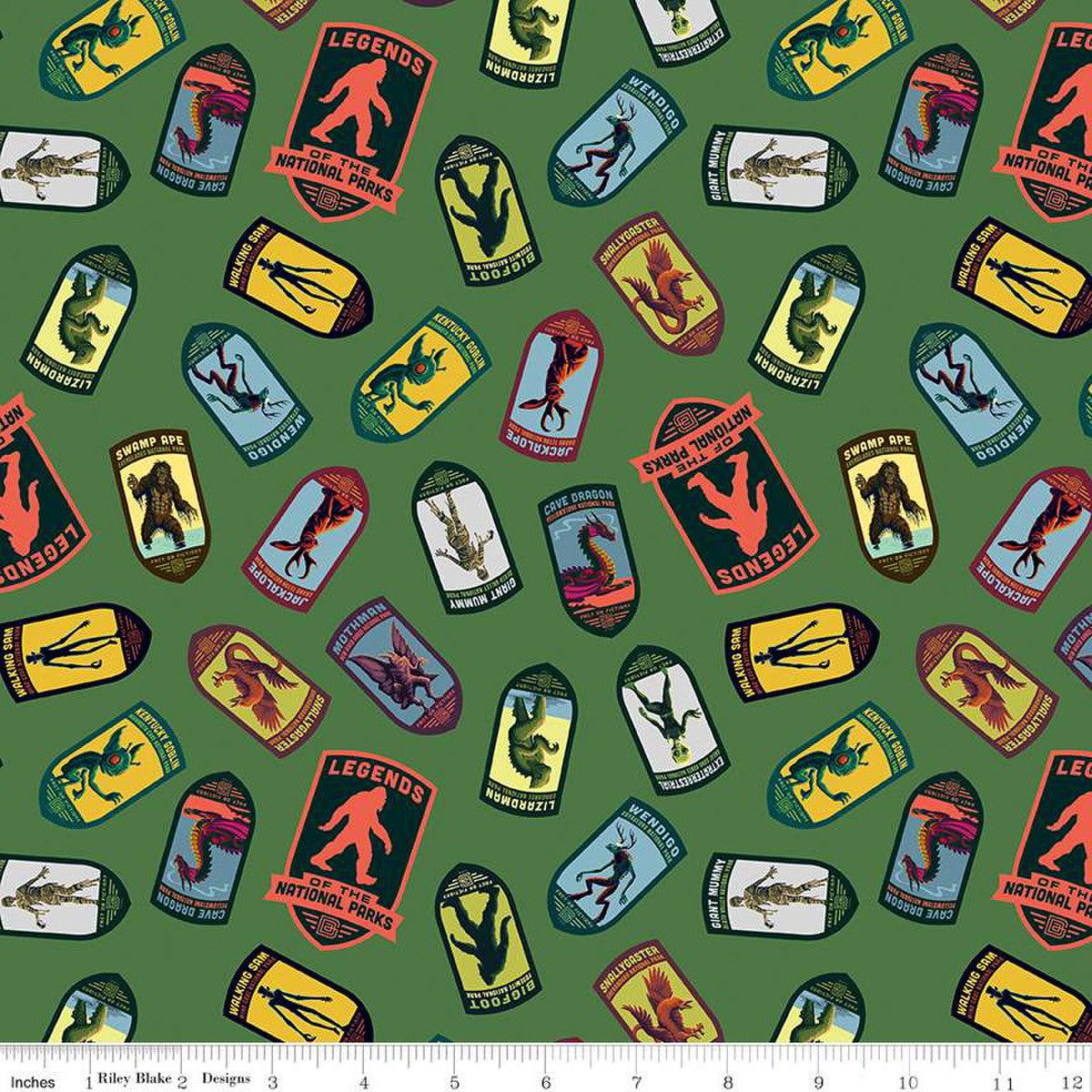 Legends of the National Parks Green Emblem Toss Fabric-Riley Blake Fabrics-My Favorite Quilt Store
