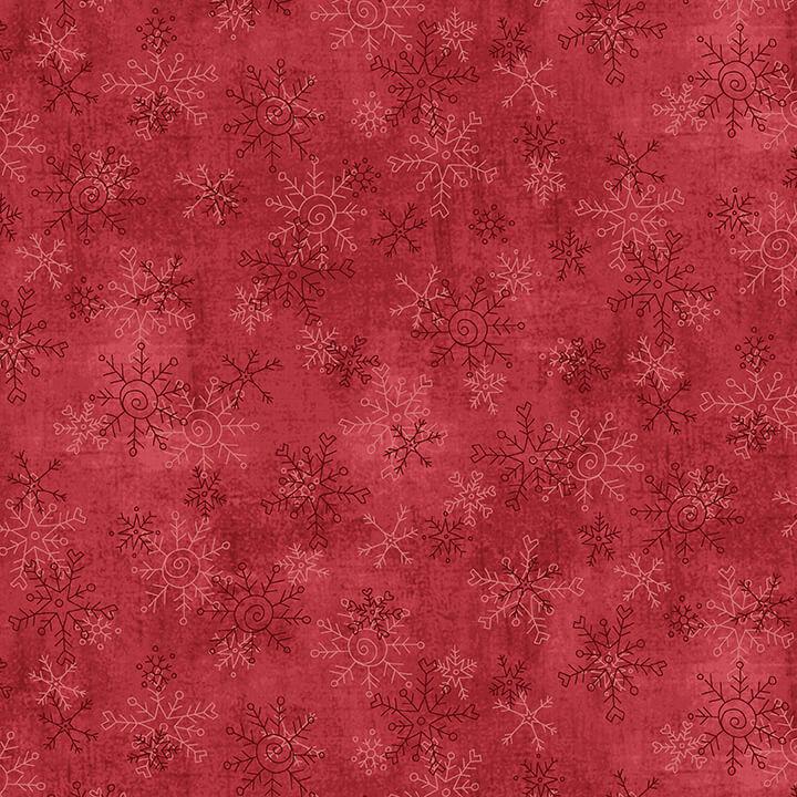 Let it Snow Tossed Snowflakes Red Flannel Fabric