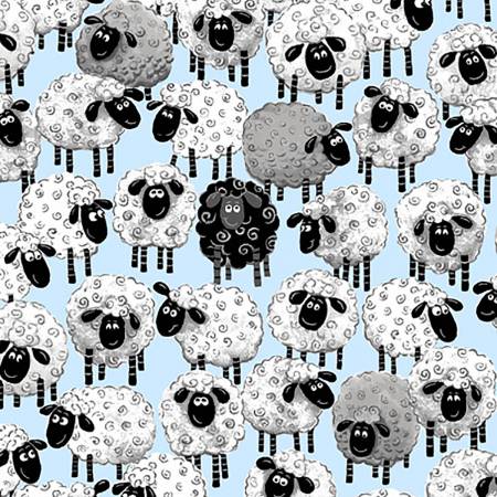 Lewe the Ewe Blue Sheep Allover Fabric