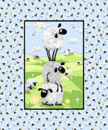 Lewe the Ewe Light Blue Sheep Panel 36"-Susybee-My Favorite Quilt Store