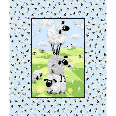 Lewe the Ewe Light Blue Sheep Panel 36"-Susybee-My Favorite Quilt Store