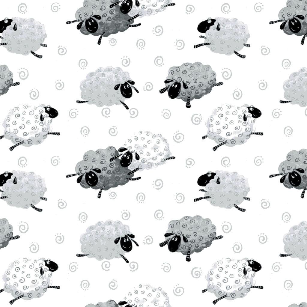 Lewe the Ewe Medium Grey Leaping Sheep Fabric-Susybee-My Favorite Quilt Store
