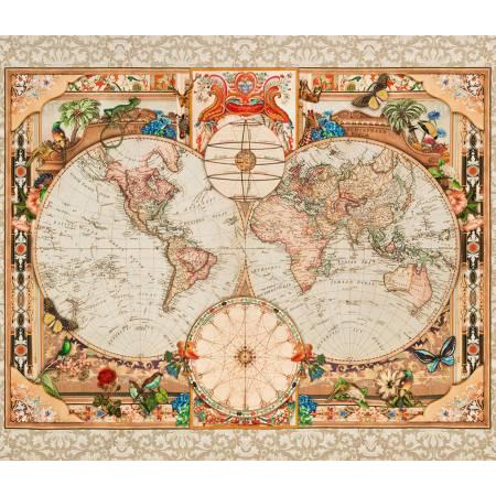 Library of Rarities Antique Map 36" Panel-Robert Kaufman-My Favorite Quilt Store