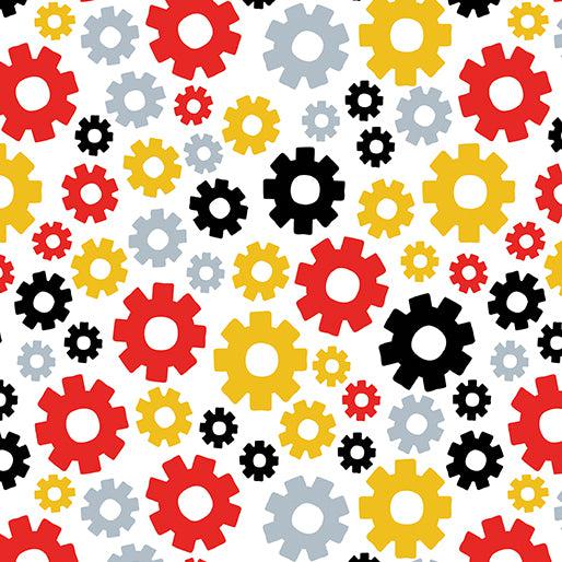 Little Builder White Little Gears Fabric