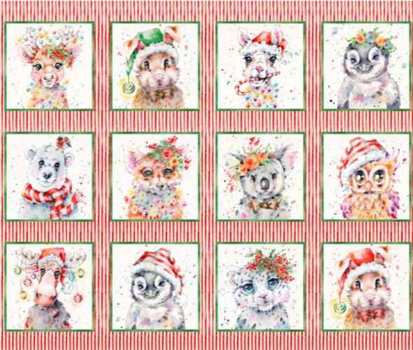 Little Darlings Christmas Red Stripe Critters 36" Panel-P & B Textiles-My Favorite Quilt Store